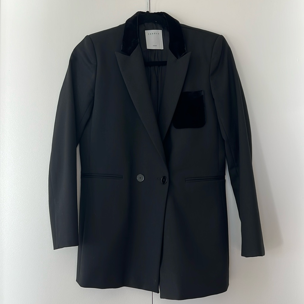 Sandro Paris Tailored Jacket With Velvet Pocket Size Fr 36